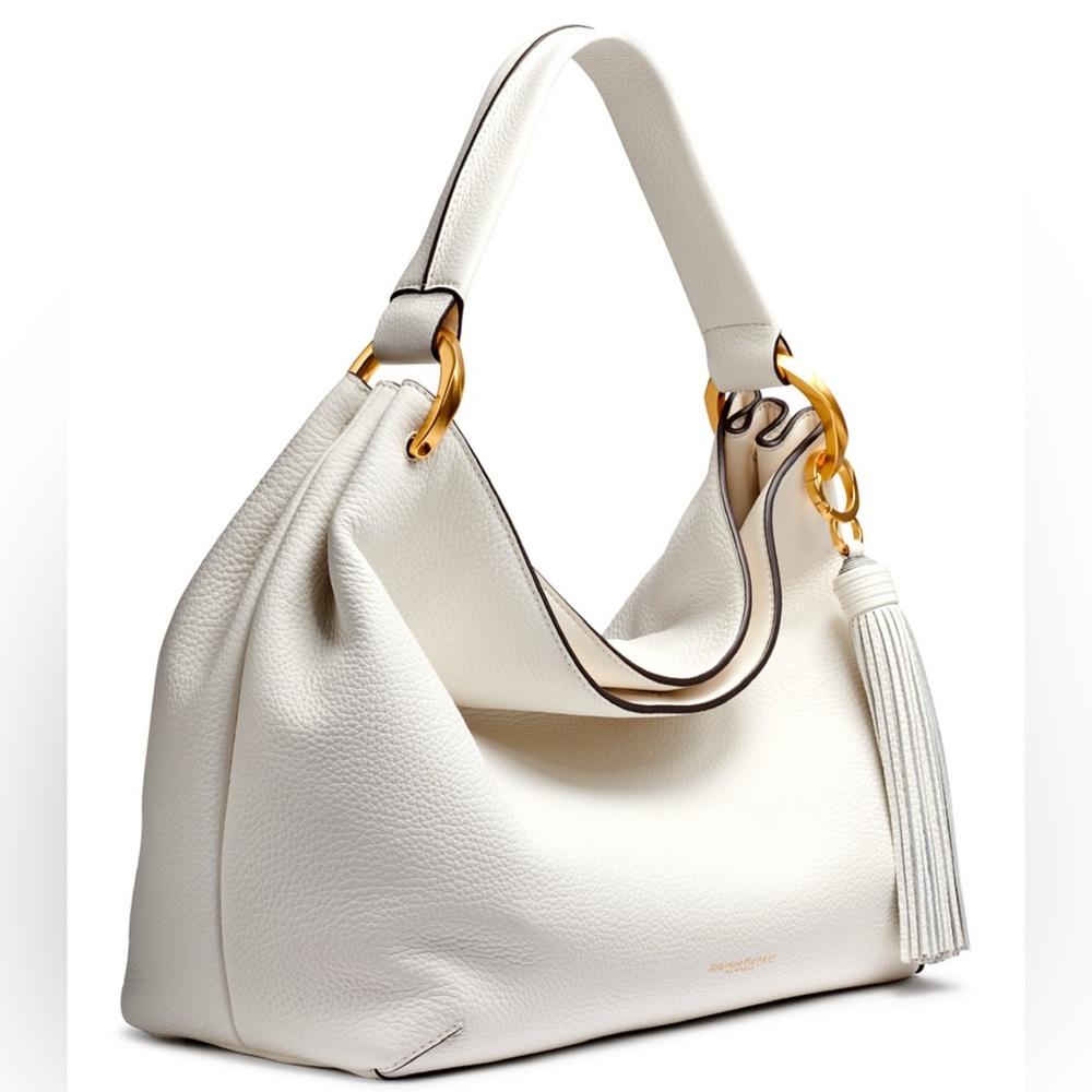 Donna Karan White Leather Hobo Bag with Gold Hardware